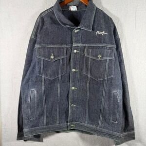 Vintage Y2K Phat Farm Black Denim Jacket Baggy Embroidered Streetwear 42